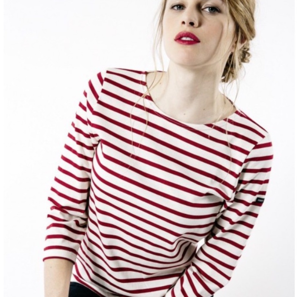 Red & Cream Striped Saint James Tee